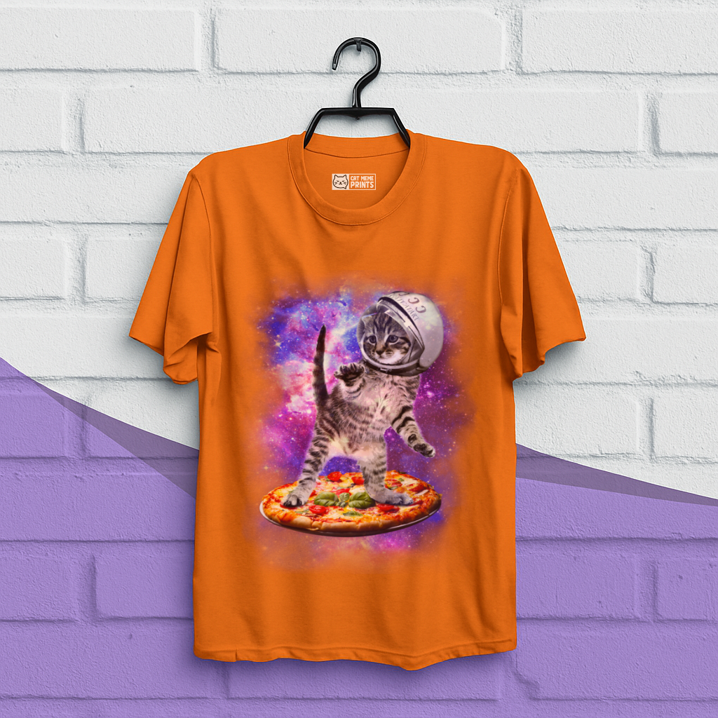 Cat Flying A Pizza Astronaut T-Shirt