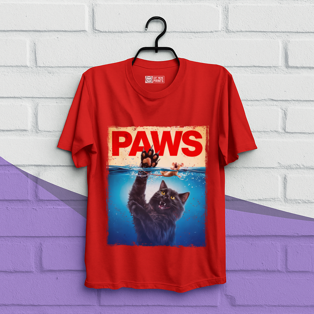 Paws Black Cat Chasing Scared Mouse T-Shirt