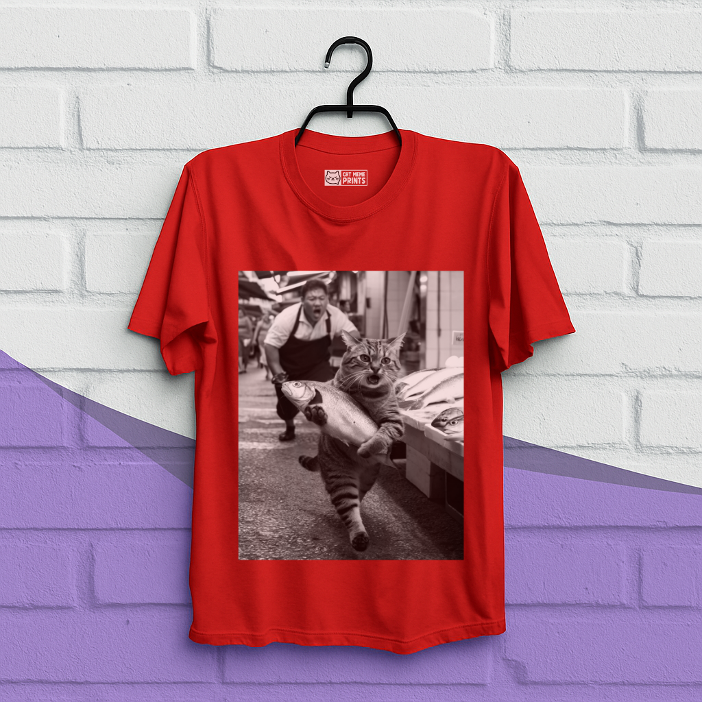 Cat Steals Fish Market T-Shirt