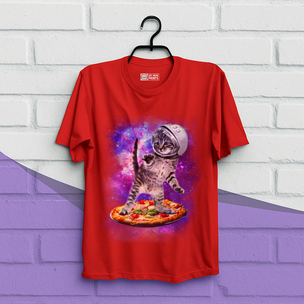 Cat Flying A Pizza Astronaut T-Shirt
