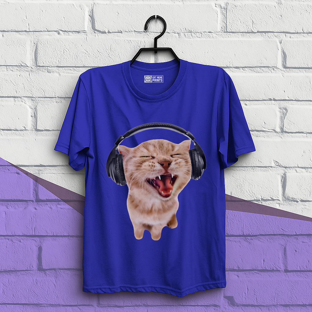 Silly Cat With Headphones T-Shirt