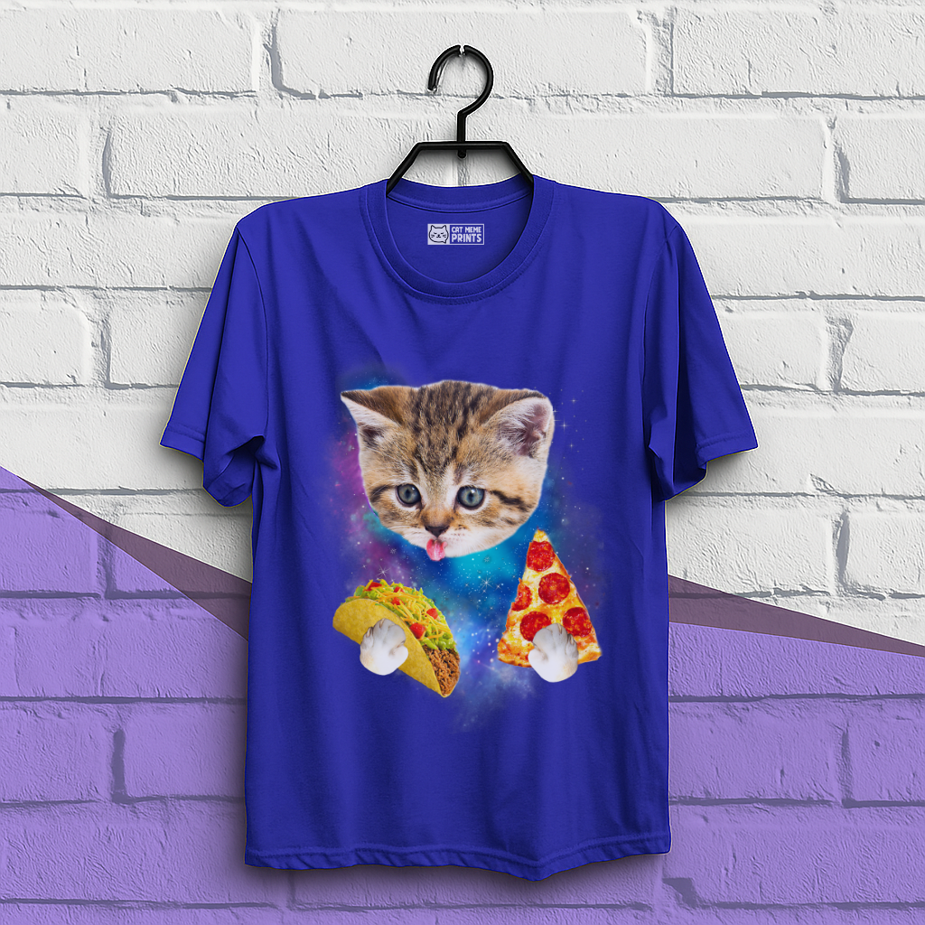 Cat Eat Pizza & Taco in Galaxy Space T-Shirt