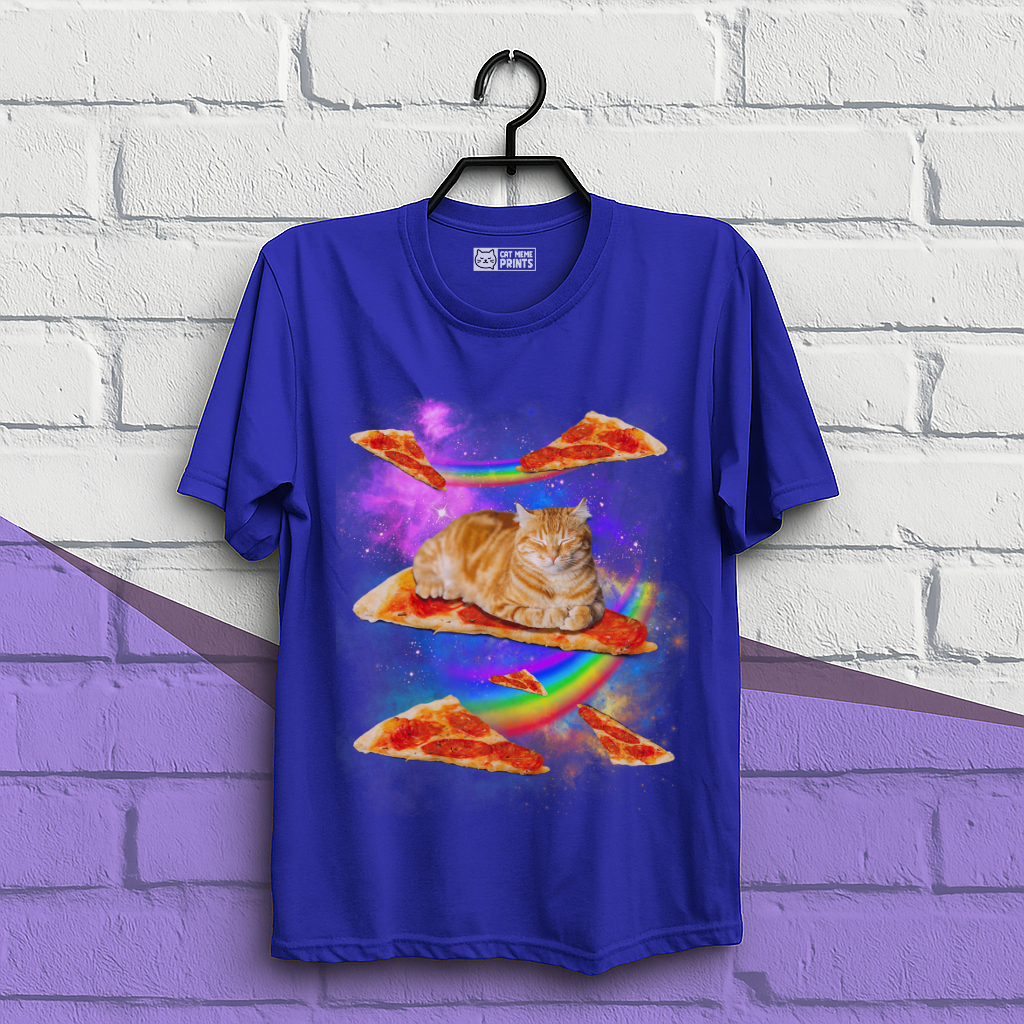 Cat Riding Pizza In Space Galaxy T-Shirt
