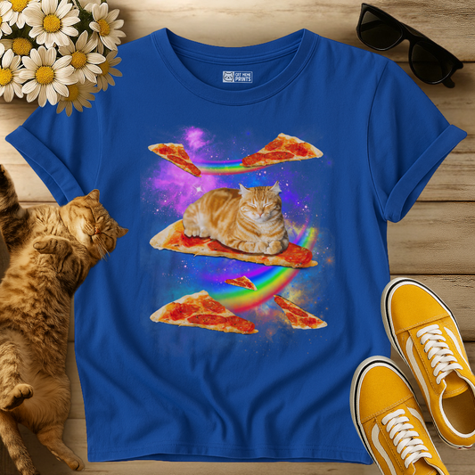 Cat Riding Pizza In Space Galaxy T-Shirt