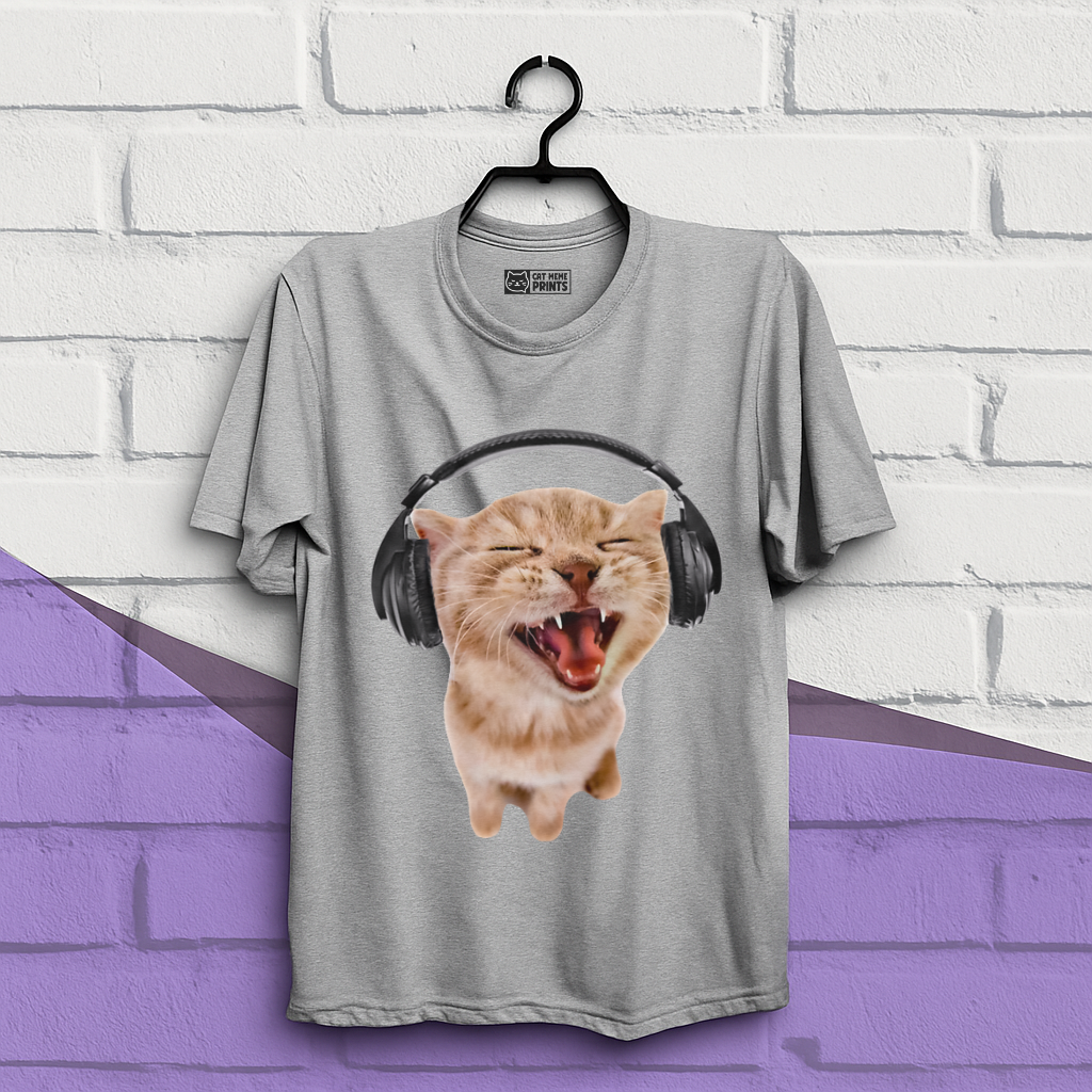 Silly Cat With Headphones T-Shirt