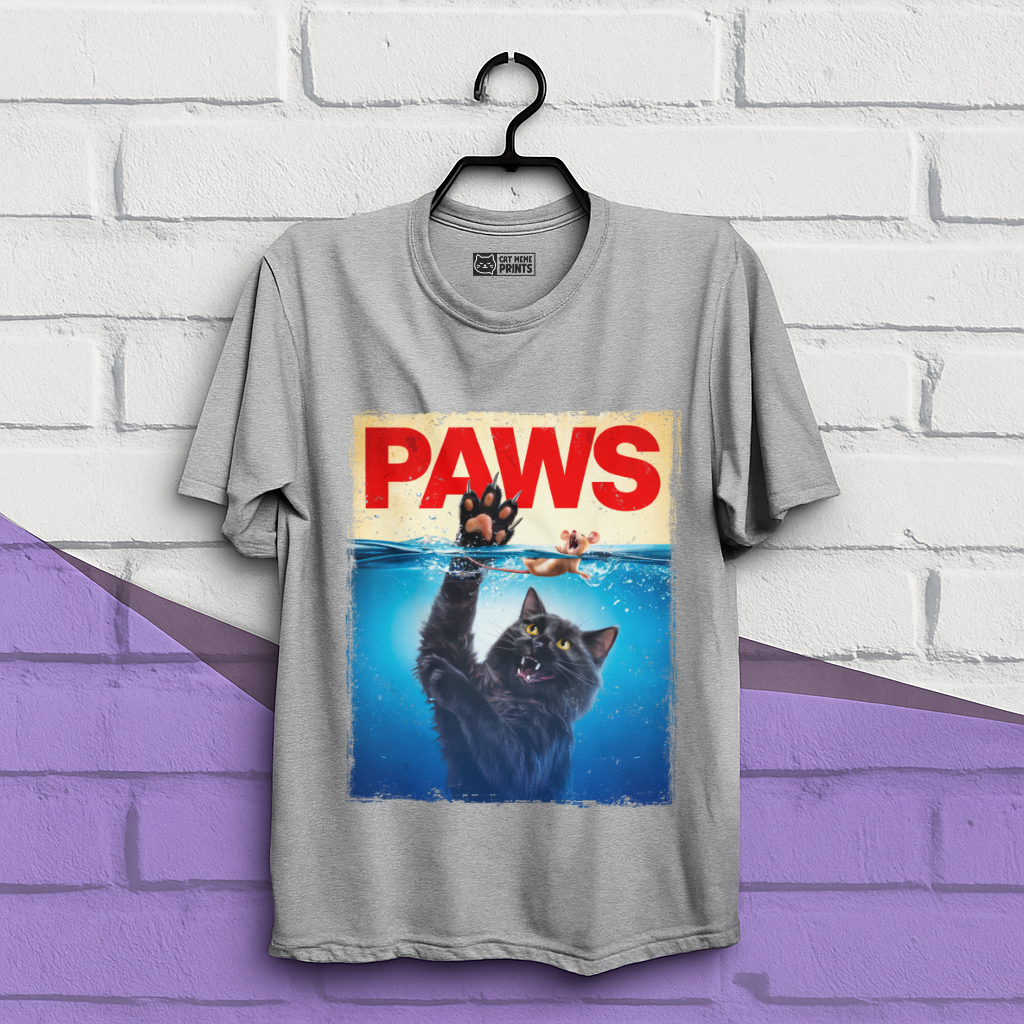 Paws Black Cat Chasing Scared Mouse T-Shirt