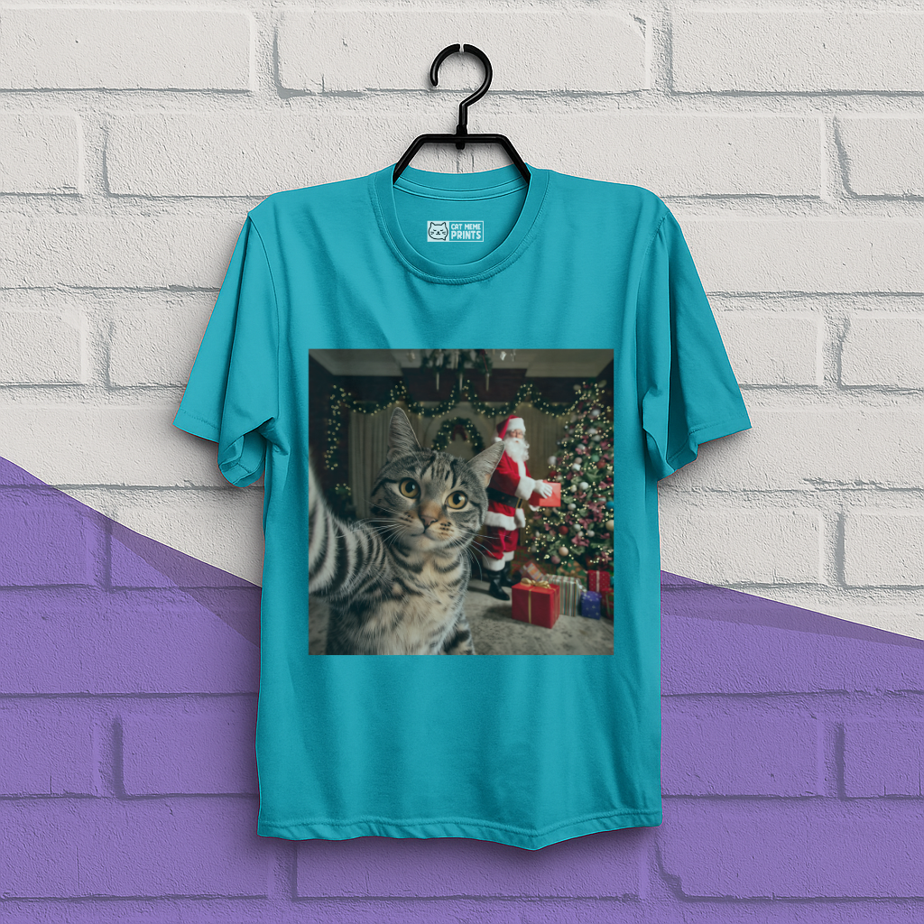 Christmas Cat Selfie with Santa Claus T-Shirt