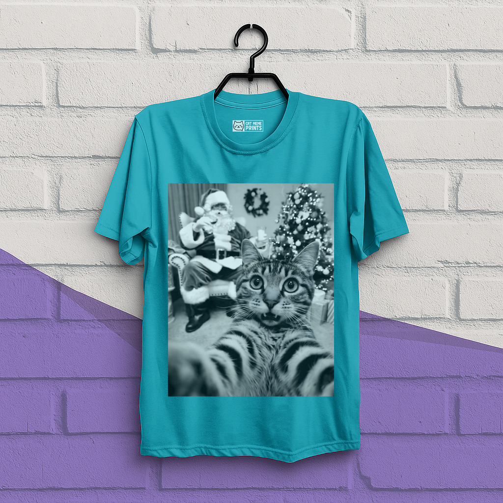 Cat Christmas Selfie with Santa Claus T-Shirt