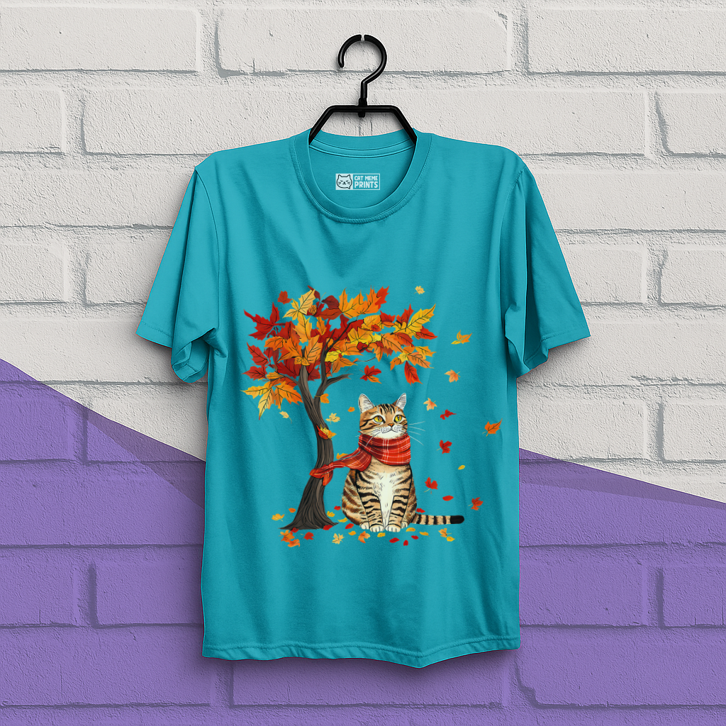 Cat Leaf Fall Tree Autumn Thanksgiving T-Shirt