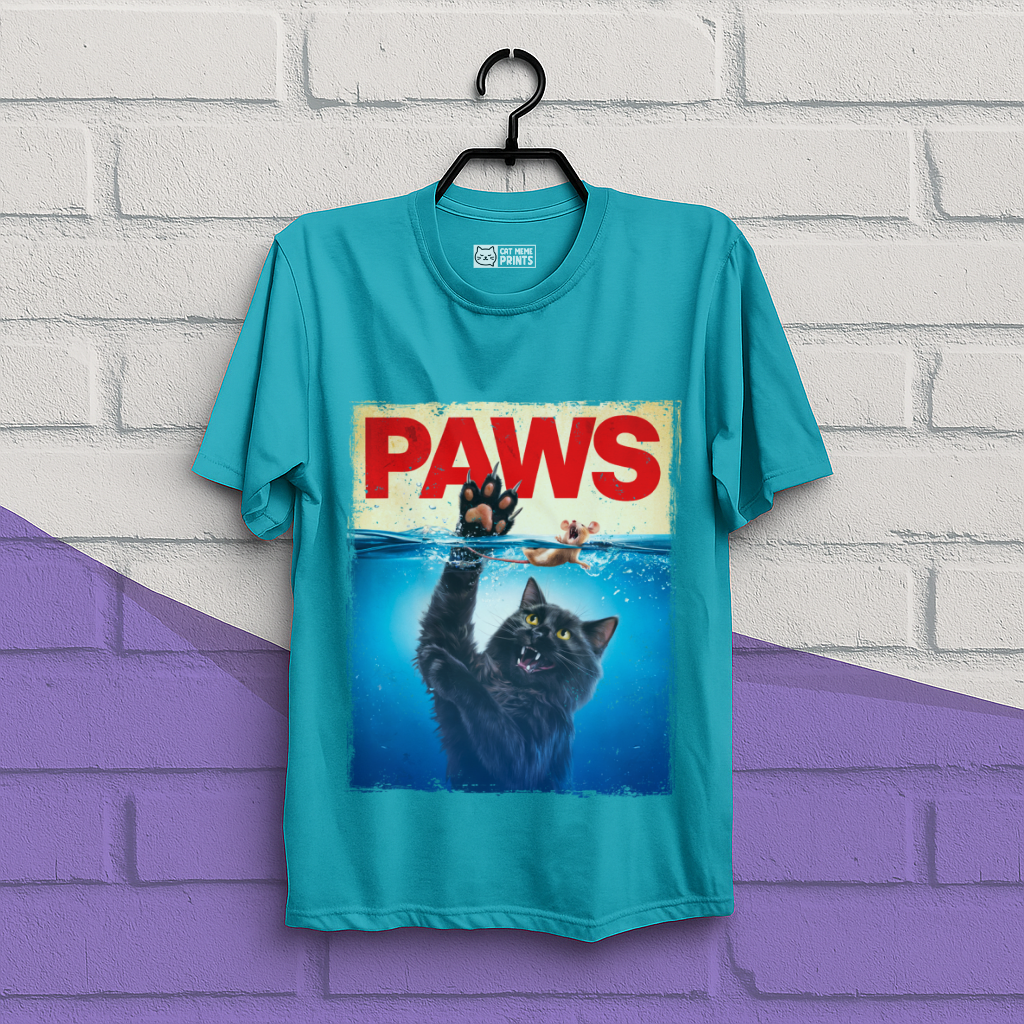 Paws Black Cat Chasing Scared Mouse T-Shirt