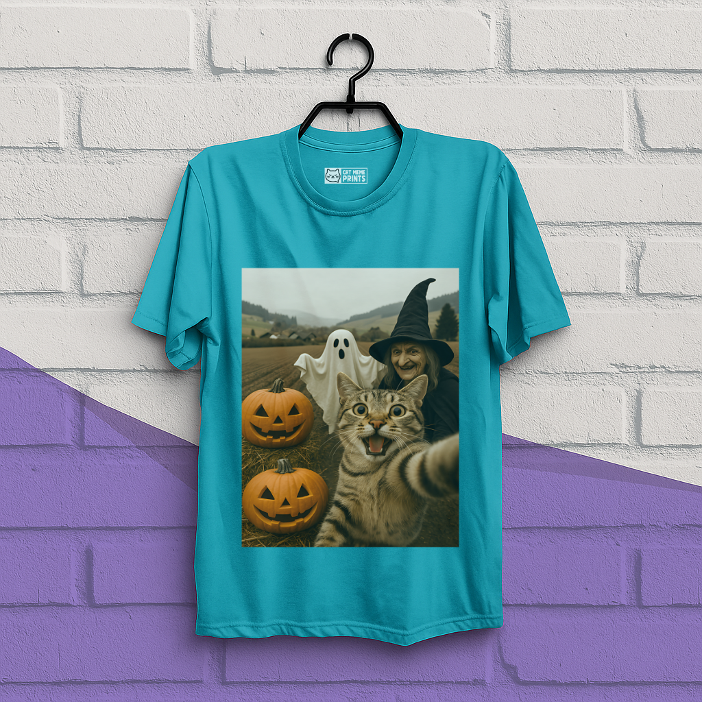 Cat Selfie with Witch & Ghost T-Shirt