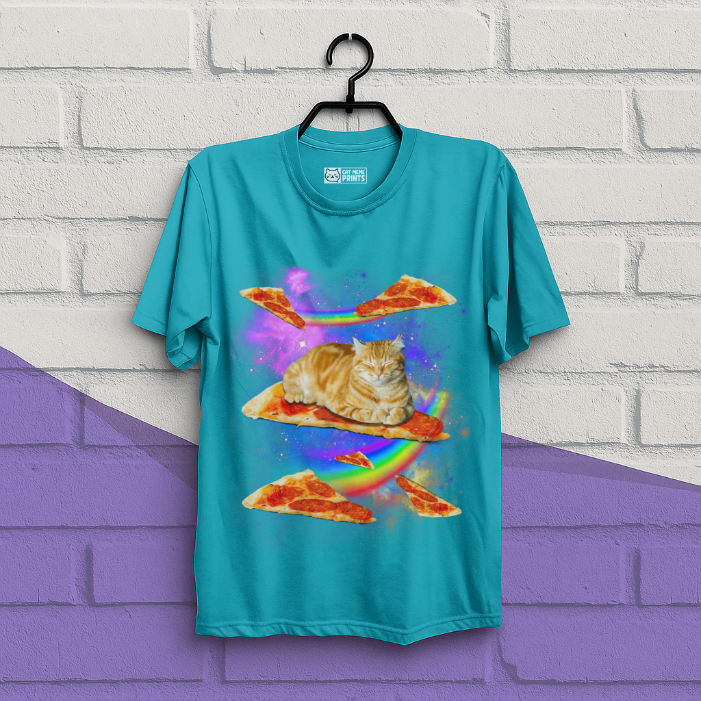 Cat Riding Pizza In Space Galaxy T-Shirt