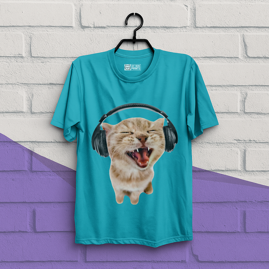 Silly Cat With Headphones T-Shirt