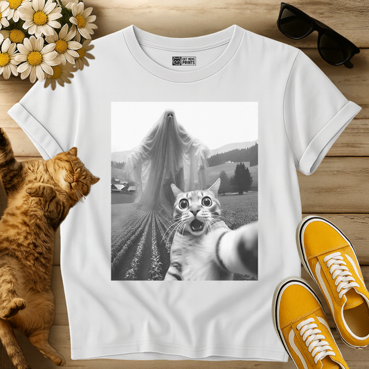 Cat Selfie with Spooky Ghost T-Shirt