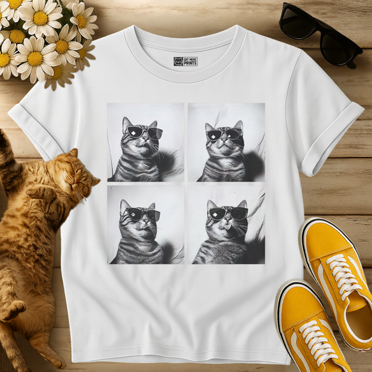 Cat Wearing Sunglasses Selfie Photobooth T-Shirt