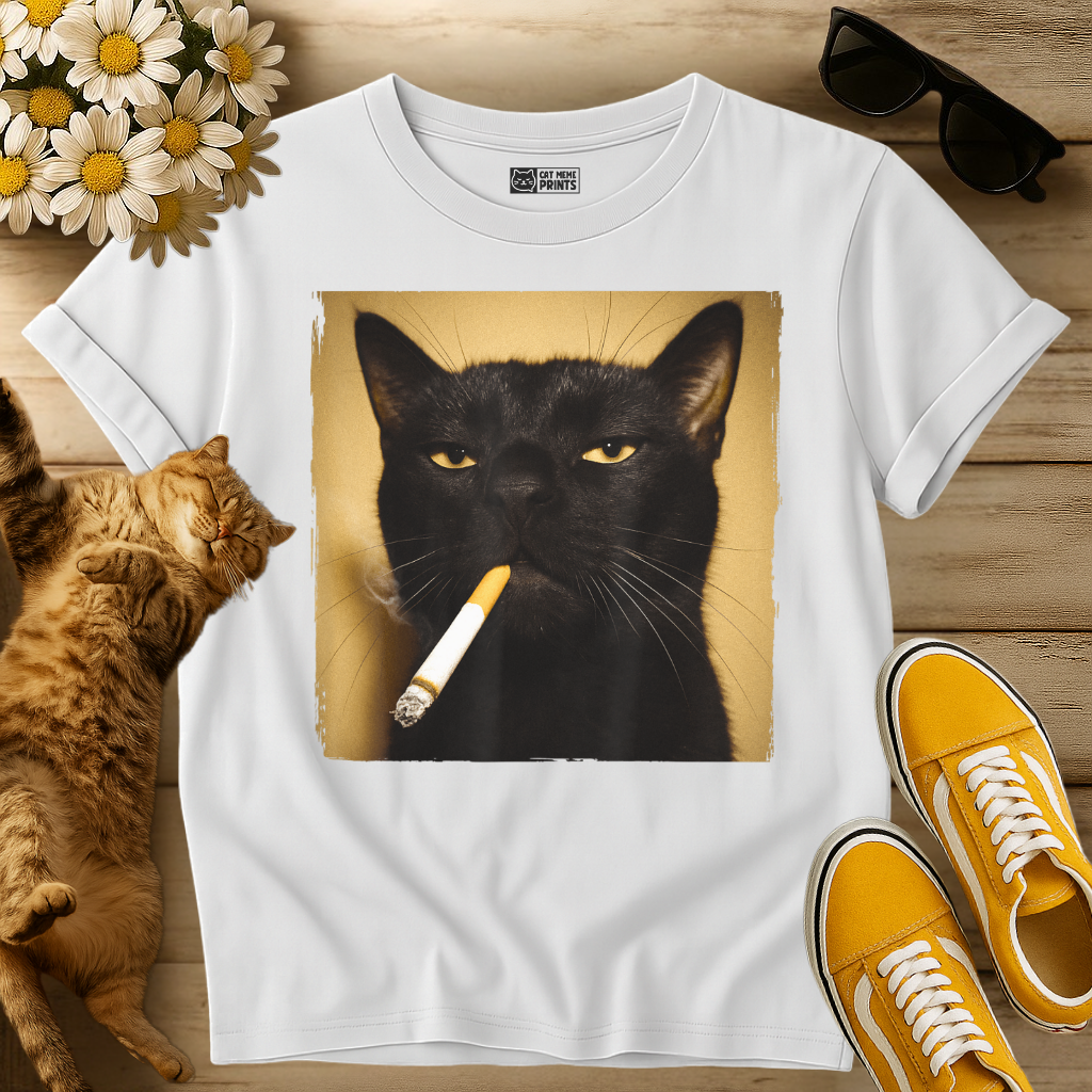 Black Cat Smoking T-Shirt