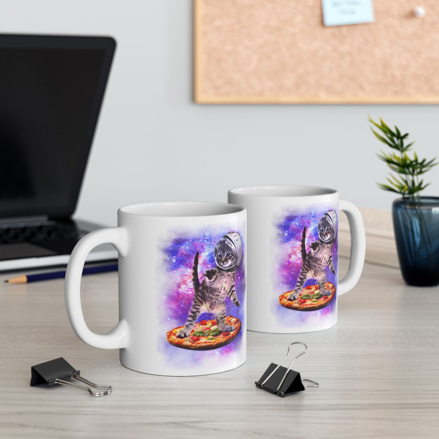 Cat Flying A Pizza Astronaut Mug