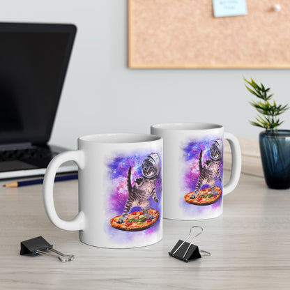 Cat Flying A Pizza Astronaut Mug