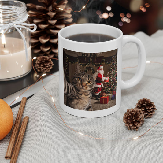 Christmas Cat Selfie with Santa Claus Mug