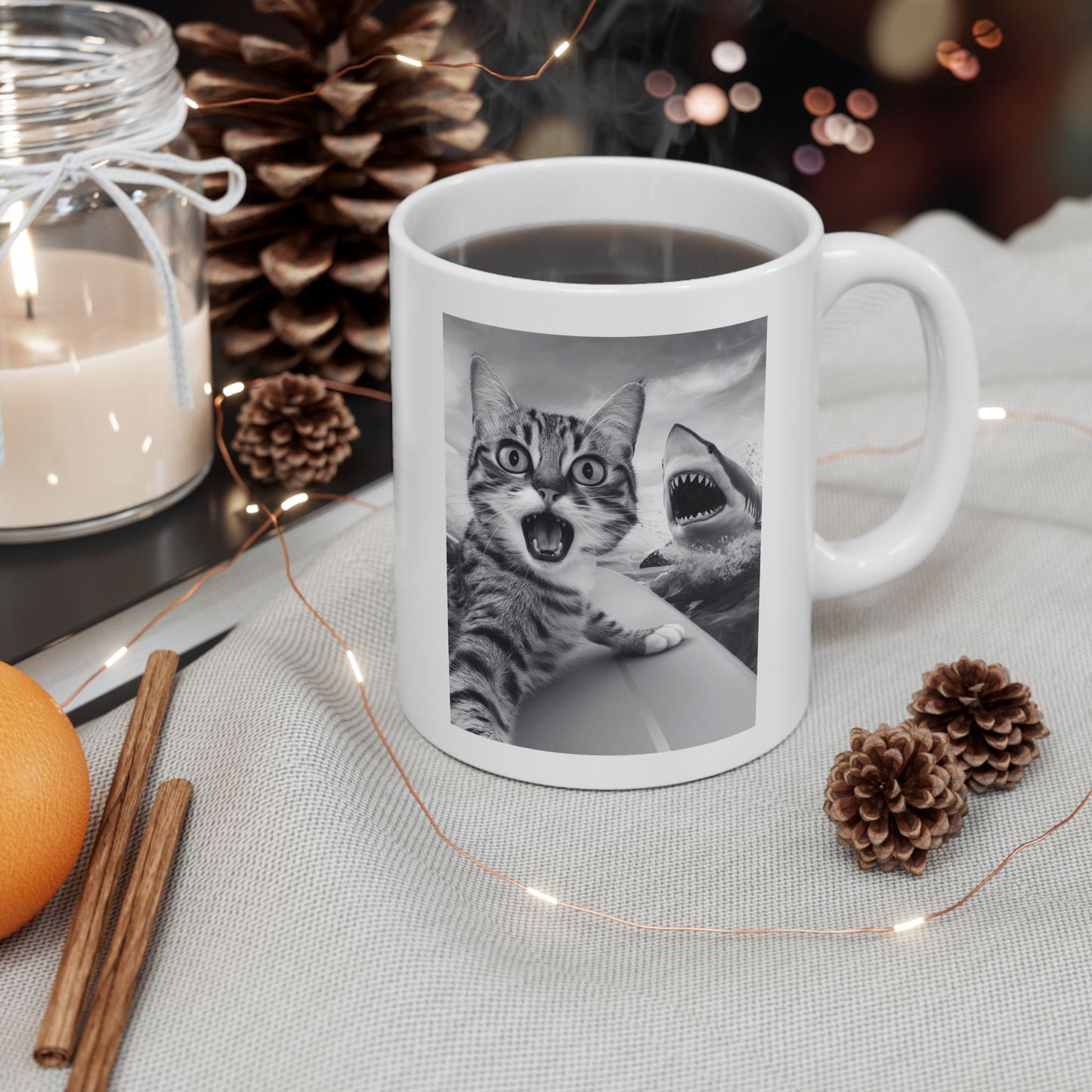 Cat Selfie with Shark Mug