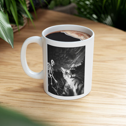 Cat Selfie with Skeleton Mug