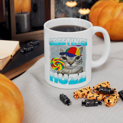 Greetings Huzz Cat Mug