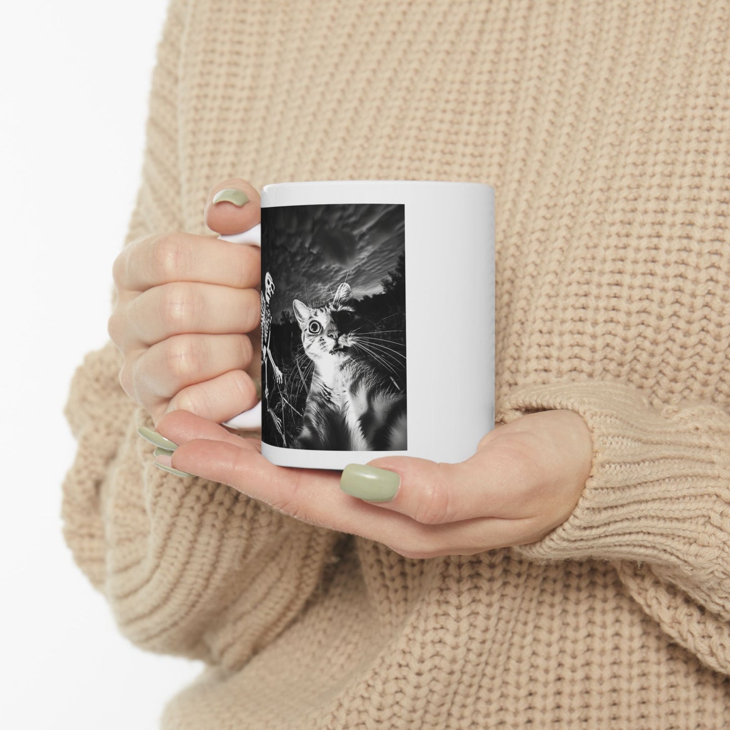 Cat Selfie with Skeleton Mug
