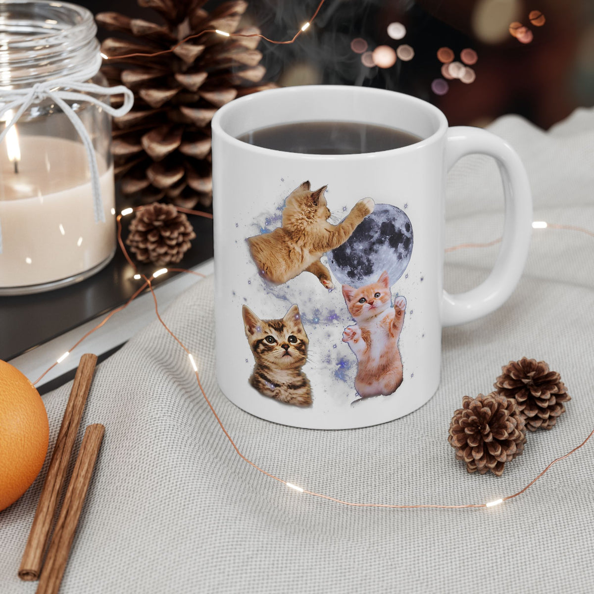 Three Cats Howling Moon Mug