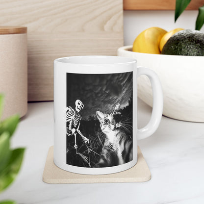 Cat Selfie with Skeleton Mug