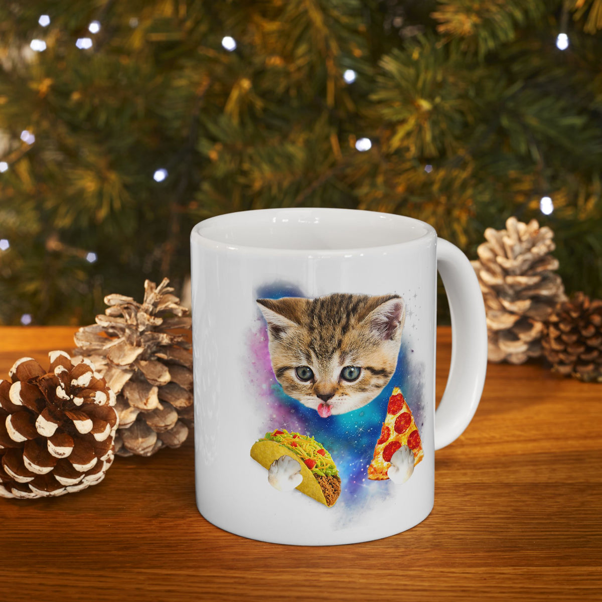 Cat Eat Pizza and Taco in Galaxy Space Mug