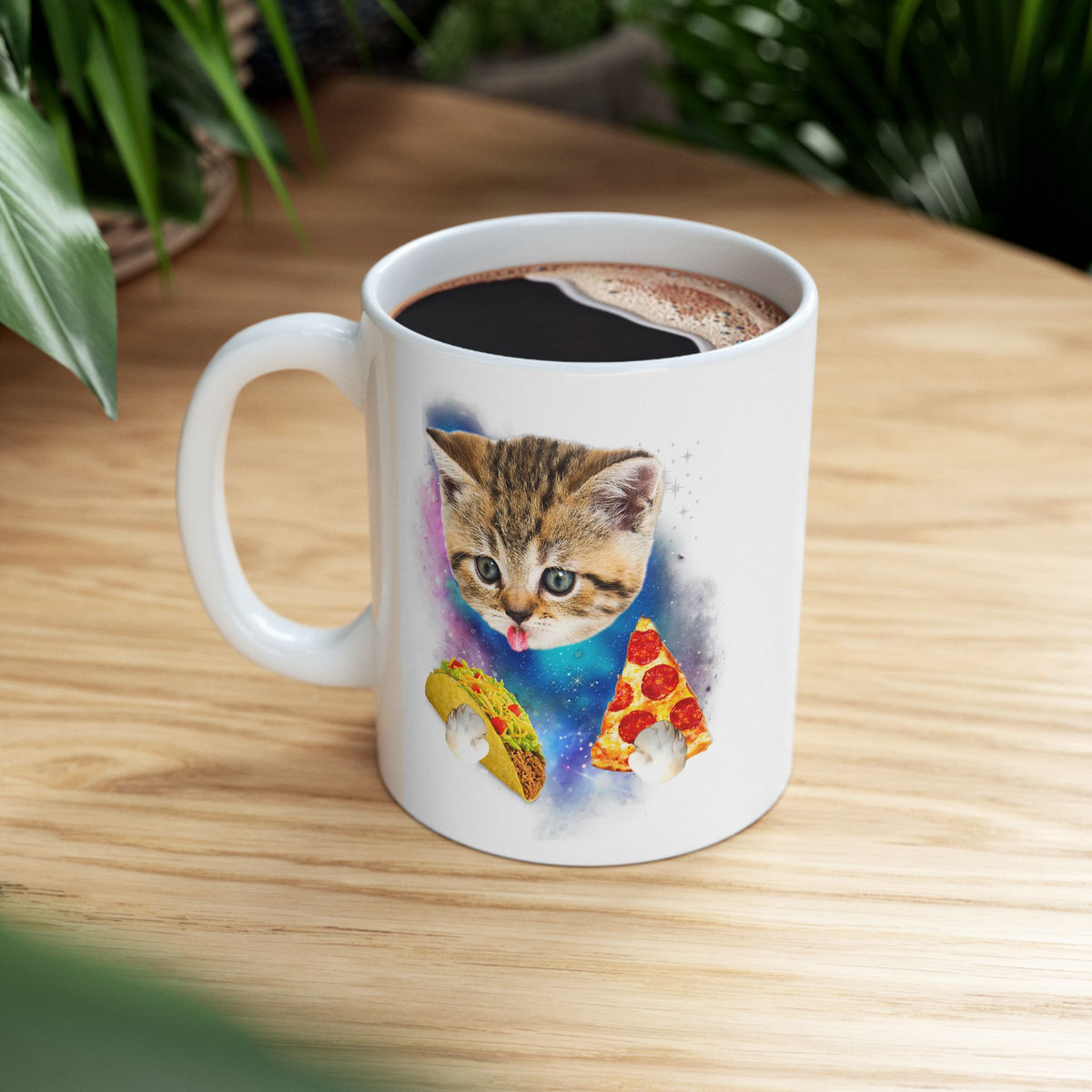 Cat Eat Pizza and Taco in Galaxy Space Mug