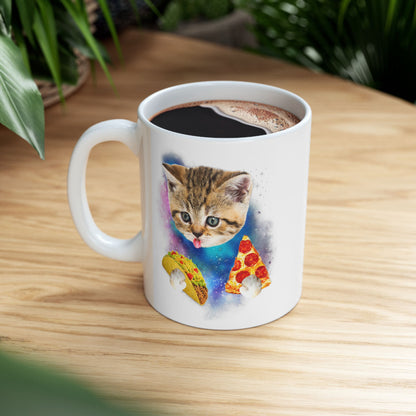 Cat Eat Pizza and Taco in Galaxy Space Mug