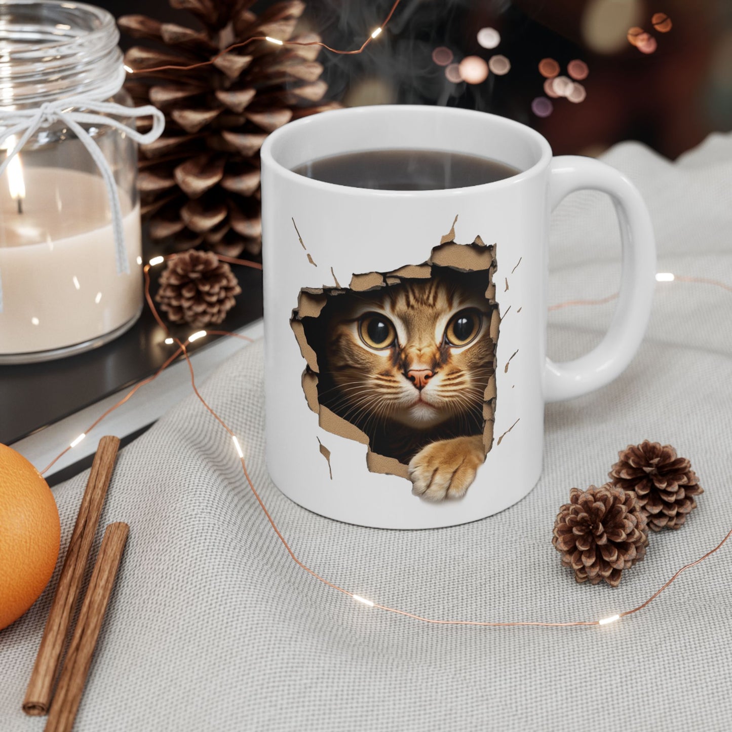 Cute Kitten Looks From Torn Wall Mug