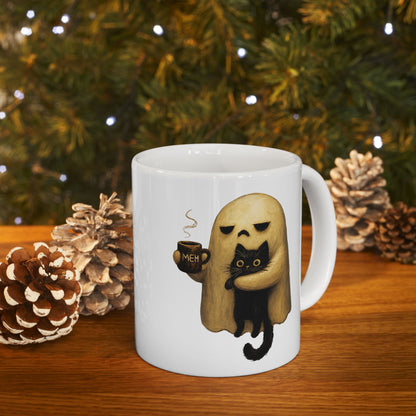 Spooky Ghost Holding Black Cat Coffee Mug