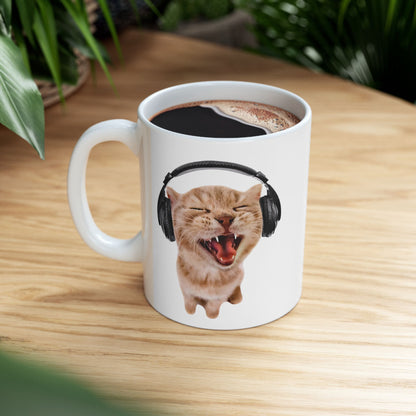 Silly Cat With Headphones Mug