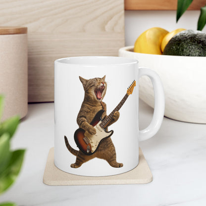 Cat Playing Guitar Rock and Roll Mug