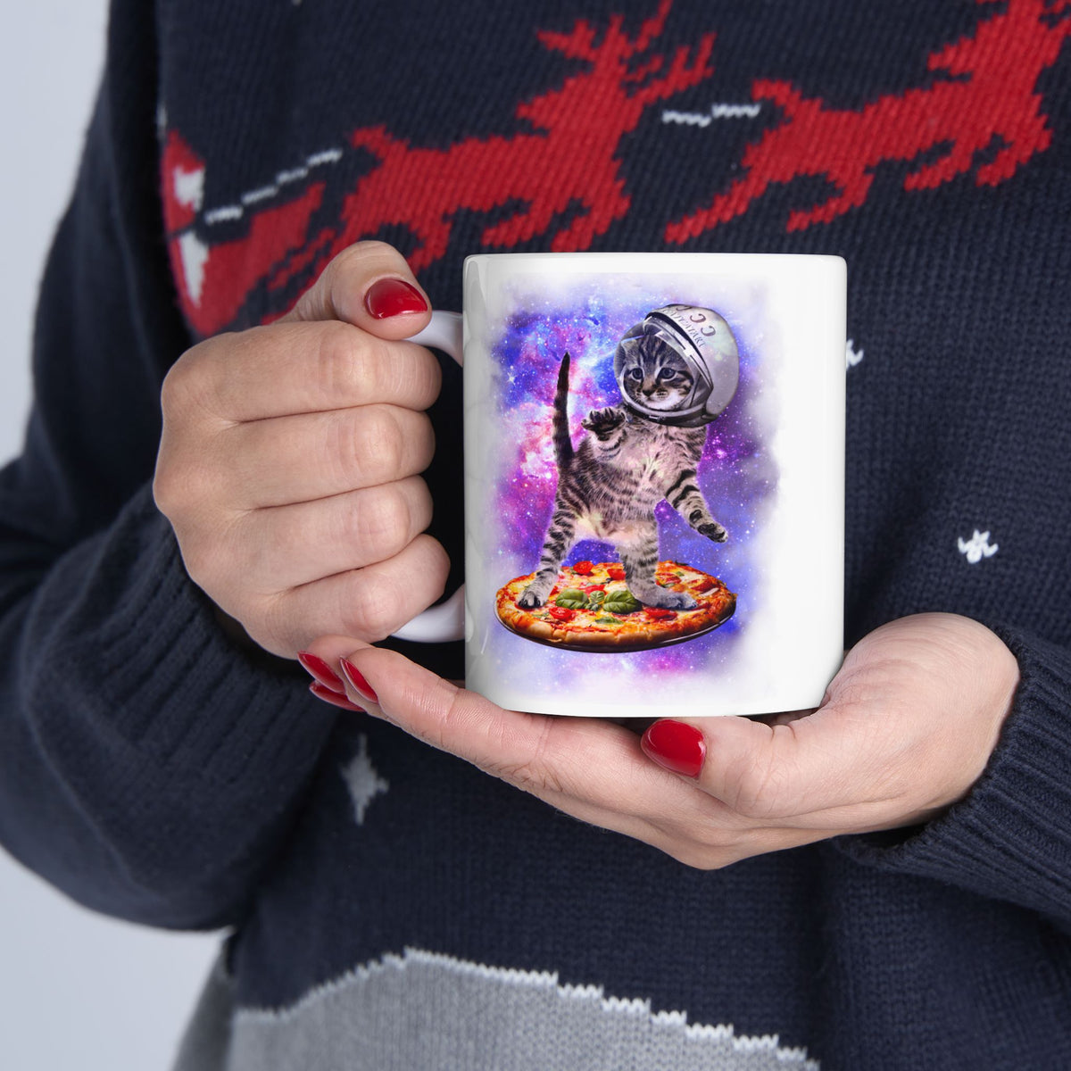Cat Flying A Pizza Astronaut Mug