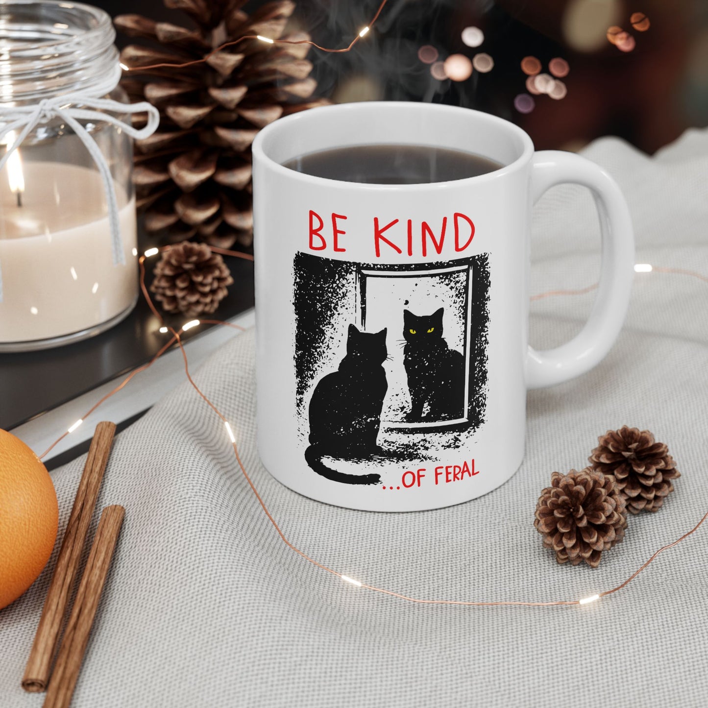 Be Kind of Feral Black Cat Mug