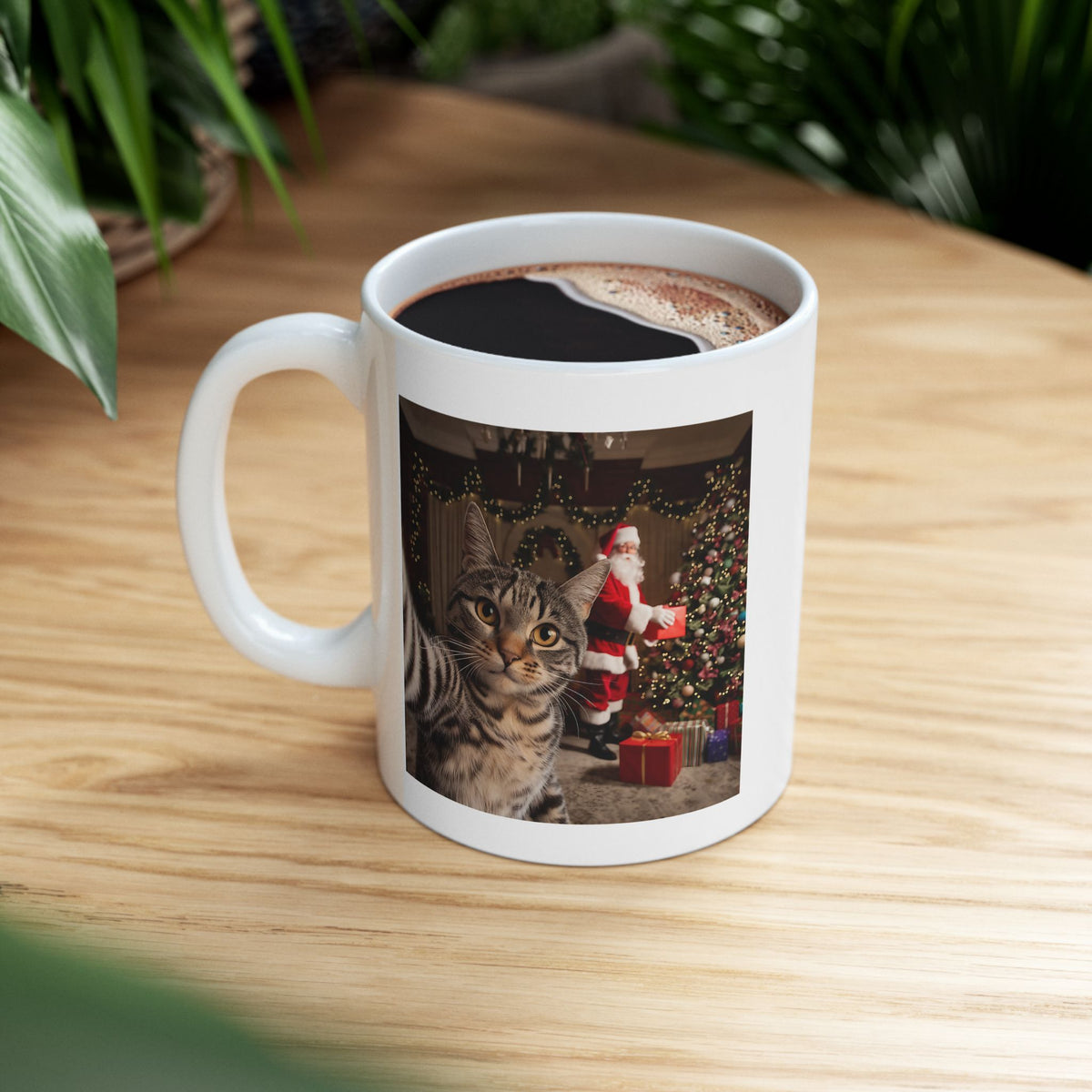 Christmas Cat Selfie with Santa Claus Mug