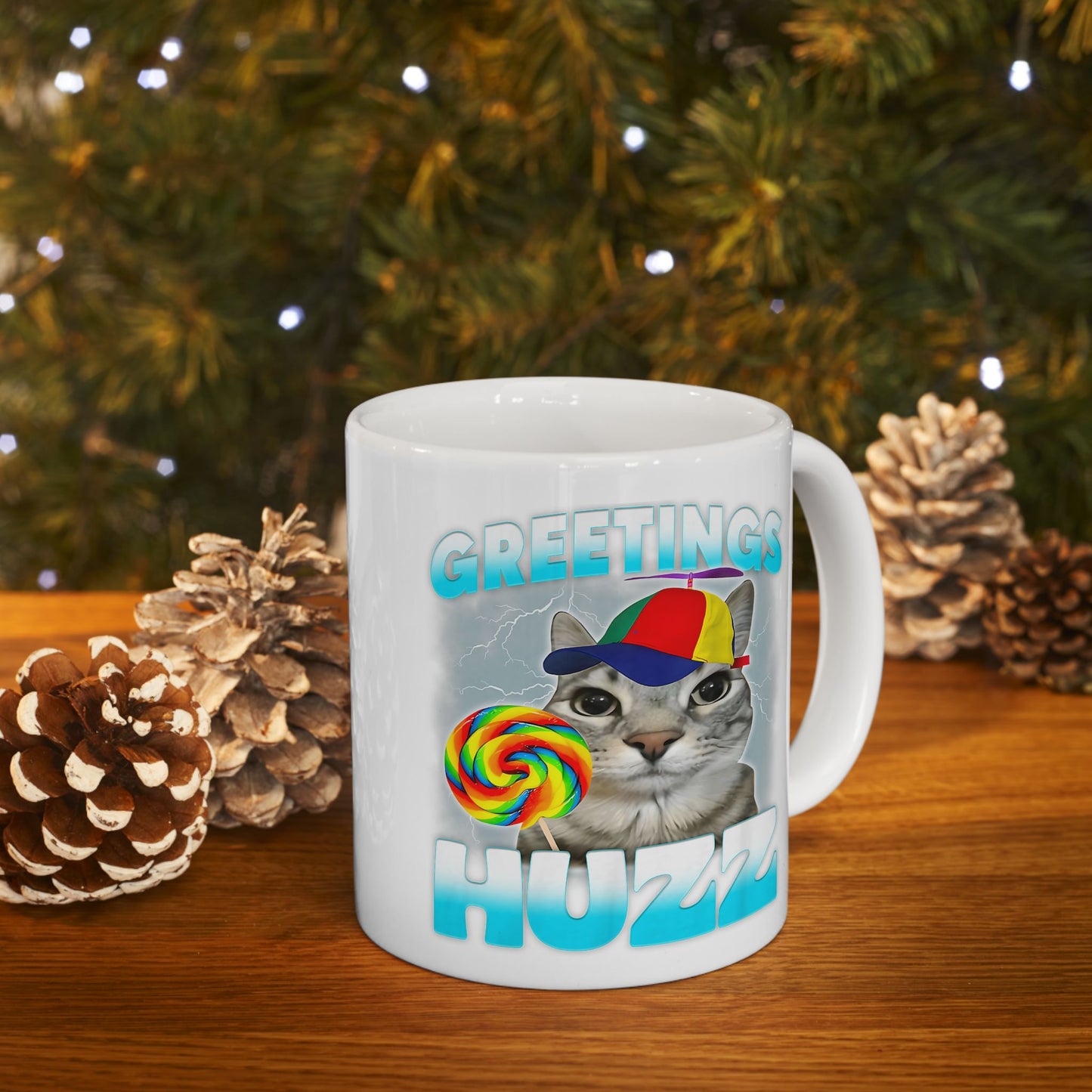 Greetings Huzz Cat Mug