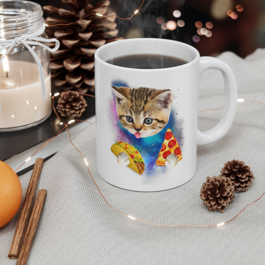 Cat Eat Pizza and Taco in Galaxy Space Mug