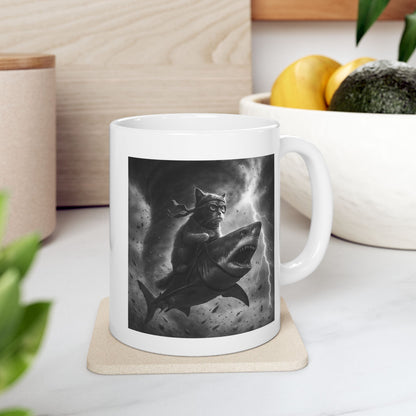 Cat Riding a Shark in Tornado Mug