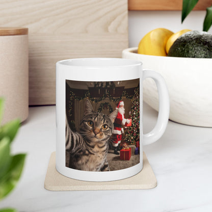 Christmas Cat Selfie with Santa Claus Mug