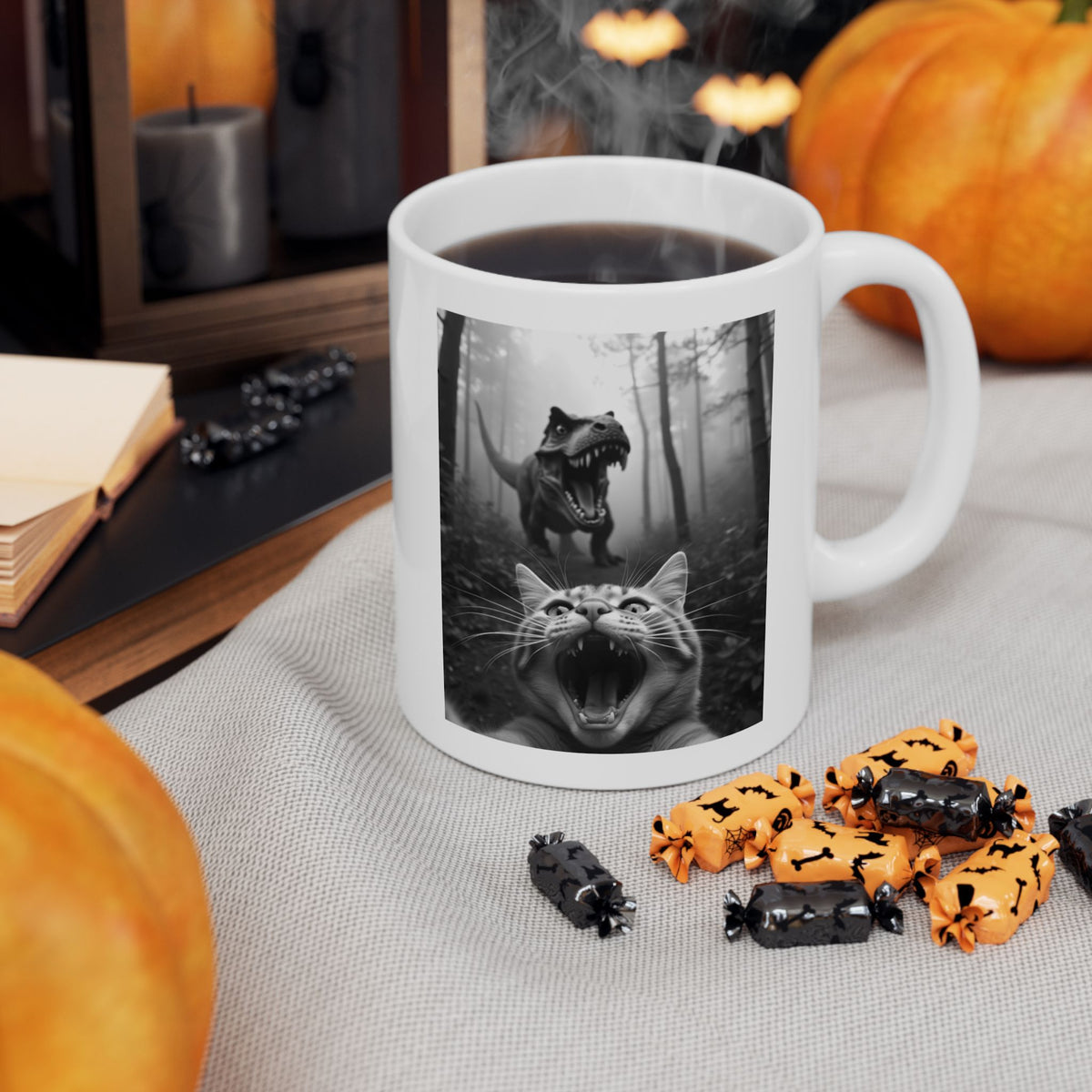 Cat Selfie With T-rex Mug