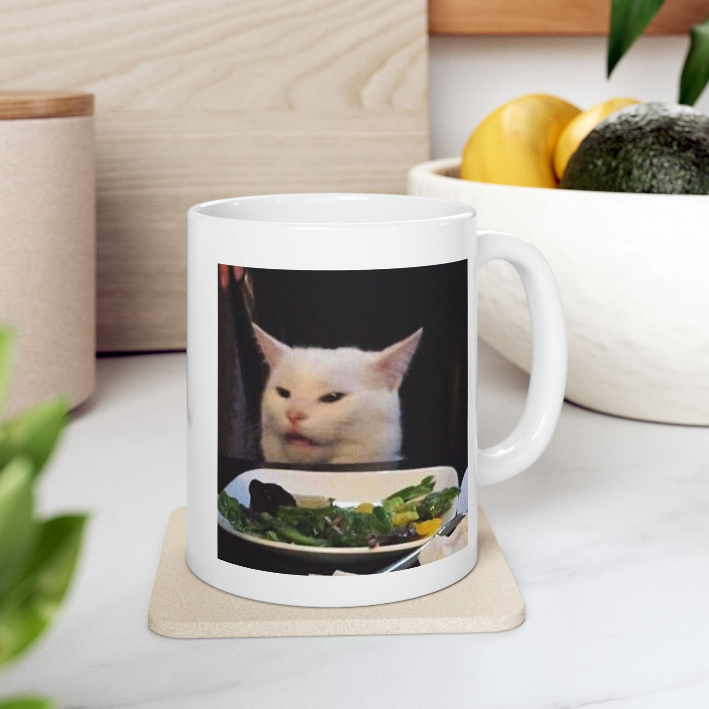 Dinner Table Cat Meme Mug