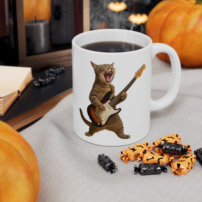 Cat Playing Guitar Rock and Roll Mug
