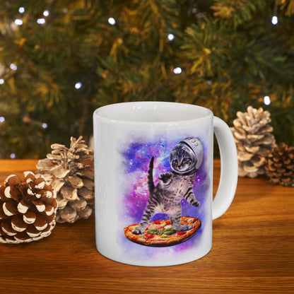 Cat Flying A Pizza Astronaut Mug