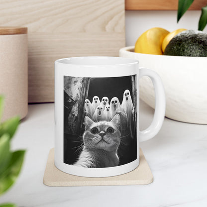 Cat Selfie With Ghosts Mug