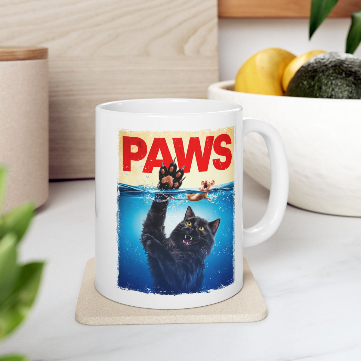 Paws Black Cat Chasing Scared Mouse Mug