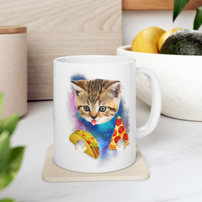 Cat Eat Pizza and Taco in Galaxy Space Mug